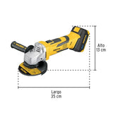 Esmeriladora angular inalámbrica 4-1/2", 20 V con 1 batería de 4 Ah Pretul ESMI-20P,