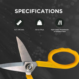 ▶ Miller KS-1 Tijeras de Kevlar de fibra óptica amarilla, fáciles de transportar para técnicos de trabajo, electricistas e instaladores, cortadores de cables de alta resistencia, 13,5 cm