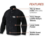 ▶ Lincoln Electric Chaqueta de soldadura de cuero resistente, ideal para soldadura de alto amperaje o fuera de posición, tamaño mediano, K2989M, negro/rojo