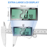 CALIBRADOR DIGITAL con pantalla LCD extragrande de 6 pulgadas (15 cm función de apagado automático, fácil cambio de unidades, calibrador vernier de acero inoxidable para bricolaje y hogar