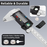 CALIBRADOR DIGITAL Herramienta de medición de calibrador digital, calibrador de acero inoxidable Vernier digital, calibradores de micrómetro con pantalla LCD grande, función de apagado automático, conversión de