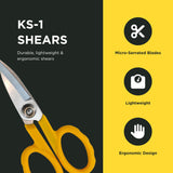 ▶ Miller KS-1 Tijeras de Kevlar de fibra óptica amarilla, fáciles de transportar para técnicos de trabajo, electricistas e instaladores, cortadores de cables de alta resistencia, 13,5 cm