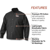 ▶ Lincoln Electric K2985 - Chamarra de algodón para soldar (resistente al fuego, transpirable, varios tamaños, talla M - 3EG), color negro, Negro, Mediano