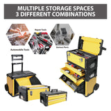 BIG RED - Caja de herramientas portátil apilable de metal con ruedas y 2 cajones, caja de herramientas vertical con ruedas para cochera o taller, amarillo, ATRJF-C305ABDYR