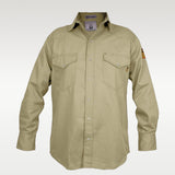 ▶Camisa de soldadura FR resistente al fuego, 100% C, 9 onzas, Caqui, M