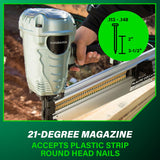 Clavadora de encuadre neumática, marca profesional preferida de clavadoras neumáticas, revista de 21 grados, acepta clavos de plástico de 2 a 3-1/2 pulgadas, ideal para enmarcar, pisos y