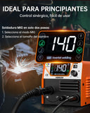 ▶ HITBOX Soldadora Inversora Microalambre, 140A sin Gas/Stick/Lift TIG 3 en 1 Inversor para Soldar, 110V Maquina de Soldar Portatil, Máquina de Soldar Soldadora MIG Planta de Soldar(HBM200)