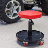 BIG RED Asiento de cochera y Tienda con Ruedas de Alta Resistencia, Acolchado Ajustable con Bandeja de Herramientas, Color Rojo