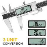 CALIBRADOR DIGITAL Herramienta de medición de calibrador digital, de 15 cm con pantalla LCD grande, fácil cambio entre pulgada/mm/fracción, calibrador vernier de acero inoxidable para bricolaje y hogar