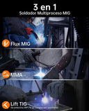 ▶ HITBOX Soldadora Inversora Microalambre, 140A sin Gas/Stick/Lift TIG 3 en 1 Inversor para Soldar, 110V Maquina de Soldar Portatil, Máquina de Soldar Soldadora MIG Planta de Soldar(HBM200)