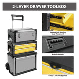 BIG RED - Caja de herramientas portátil apilable de metal con ruedas y 2 cajones, caja de herramientas vertical con ruedas para cochera o taller, amarillo, ATRJF-C305ABDYR