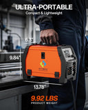 ▶ SOLDADORA Soldador MIG, 145 A, sin gas, palo, elevador, pistola de carrete TIG, máquina soldadora 4 en 1 con sinergia, máquina de soldadura de 110 V 220 V, pantalla LED portátil para principiantes
