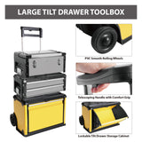 BIG RED - Caja de herramientas portátil apilable de metal con ruedas y 2 cajones, caja de herramientas vertical con ruedas para cochera o taller, amarillo, ATRJF-C305ABDYR