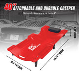BIG RED  Torin Moldeado por soplado de plástico para Coche/Tienda Enredadera: Carro mecánico de 40 Pulgadas con reposacabezas Acolchado, bandejas de Herramientas Dobles y 6 Ruedas, Rojo