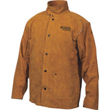 ▶ Chaqueta de soldadura de cuero marrón grande resistente a las llamas Lincoln Electric -