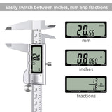 CALIBRADOR DIGITAL  Digital 150mm / 6" Pie de Rey con Galga de Espesores 32 Hojas Acero Inoxidable Calibrador Digital Medición Métrica/Fracciones/Pulgadas para Ancho Longitud Profundidad y Diámetro