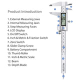 CALIBRADOR DIGITAL  Digital 150mm / 6" Pie de Rey con Galga de Espesores 32 Hojas Acero Inoxidable Calibrador Digital Medición Métrica/Fracciones/Pulgadas para Ancho Longitud Profundidad y Diámetro