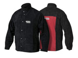 ▶ Lincoln Electric Chaqueta de soldadura de cuero resistente, ideal para soldadura de alto amperaje o fuera de posición, tamaño mediano, K2989M, negro/rojo