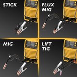 ▶TOOLIOM 4 en 1 MIG Soldador MIG de gas 180A MIG/Flux MIG/Stick/Lift TIG Máquina de soldadura multiproceso 110V/220V Soldador con antorcha TIG de elevación