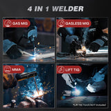▶ ARCCAPTAIN Soldador MIG 160A 110V 220V Máquina de soldadura 4 en 1 Gas MIG, Soldador MIG sin gas de núcleo de flujo, Lift TIG, MMA Soldador de palo, máquina soldadora con sinergia para principiantes