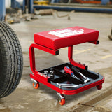 Torin TR6300 - Asiento de coche/tienda rodante rojo con bandeja de herramientas, tamaño grande
