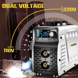 ▶ SOLDADORA SSIMDER Soldador de palo, ARC/LIFT TIG 2 en 1, inversor IGBT de doble voltaje de 110 V/220 V, máquina de soldadura portátil con arranque en caliente/anti-arañazos y visualización LCD inteligente para