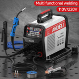 ▶ ANDELI - Soldadora con y sin gas MIG, 160 A, voltajes de 110 V y 220 V, 4 en 1: MIG de gas, MIG con núcleo fundente, TIG por elevación y Stick, pantalla digital LED con control sinérgico, MIG-160 AIR