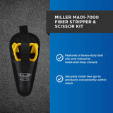 ▶ Miller MA01-7000 Kit, FO 103-T-250-J Herramienta de pelado de cable de fibra óptica de 3 agujeros y tijeras KS-1 Kevlar, juego de herramientas fácilmente portátil con bolsa de clip para cinturón para profesionales