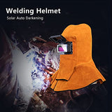 ▶ Capucha  soldador de cuero, capucha de soldador de cuero, casco de soldador con lente de filtro de oscurecimiento automático, casco de soldadura de gorra de trabajo, amarillo (cara completa + cobertura de hombro del cuello)