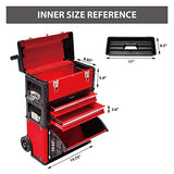 BIG RED Caja de herramientas de metal portátil apilable con ruedas y 2 cajones, caja de herramientas para cochera o taller, color rojo