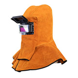 ▶ Capucha  soldador de cuero, capucha de soldador de cuero, casco de soldador con lente de filtro de oscurecimiento automático, casco de soldadura de gorra de trabajo, amarillo (cara completa + cobertura de hombro del cuello)