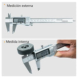 CALIBRADOR DIGITAL  Vernier  Electrónico Herramienta de Medición de Acero Inoxidable 150 mm/6 Inch Métrica para Interior Profundidad Exterior Longitud Altura y Medidas de Espesor