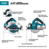 Sierra circular de corte inalámbrica Makita XSH06Z de 18 V X2 LXT de iones de litio (36 V), sin escobillas, de 7-1/4", solo herramienta