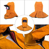 ▶ Capucha  soldador de cuero, capucha de soldador de cuero, casco de soldador con lente de filtro de oscurecimiento automático, casco de soldadura de gorra de trabajo, amarillo (cara completa + cobertura de hombro del cuello)
