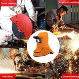 ▶ Capucha  soldador de cuero, capucha de soldador de cuero, casco de soldador con lente de filtro de oscurecimiento automático, casco de soldadura de gorra de trabajo, amarillo (cara completa + cobertura de hombro del cuello)