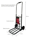 Carretilla de Carga Plegable, Capacidad 70 kg, Base de Acero, 108 cm de Alto, 45 cm de Ancho
