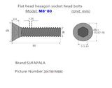 M8 x 80 (5 piezas) Tornillos de cabeza plana avellanados, acero inoxidable 304, acabado brillante, totalmente roscado, accionamiento hexagonal Allen métrico, DIN7991