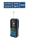 ▶ BOSCH GLM165-27CGL Medida de distancia láser de haz verde Blaze de 165 pies con batería de iones de litio de 3.7 V y 1.0 Ah, incluye batería de iones de litio de 1.0 Ah 3.7 V, clip de cinturón y bolsa