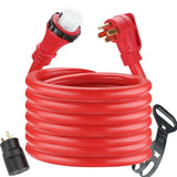 ▶ Cable de extensión para RV de 50 amperios, 30 pies, NEMA 14-50P/SS2-50R, bloqueo giratorio con adaptador de 30 M/50F, calibre 6/3+8/1, cable de extensión de alimentación para generador de RV/generador