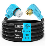 ▶ Cable generador de 10 pies y 50 amperios, listado UL, alambre de cobre 100%, mango de agarre de 90°, NEMA 14-50P a SS2-50R, cable STW de calibre 6/3+8/1