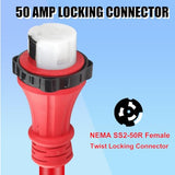 ▶ Cable de extensión para RV de 50 amperios, 30 pies, NEMA 14-50P/SS2-50R, bloqueo giratorio con adaptador de 30 M/50F, calibre 6/3+8/1, cable de extensión de alimentación para generador de RV/generador
