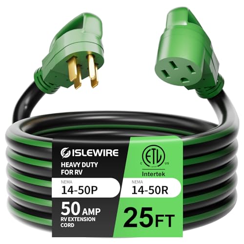 ▶ Cable de extensión RV/EV de 15 pies y 50 amperios con mango de agarre, cable de alimentación resistente de calibre 6/3+8/1 STW de 4 clavijas, NEMA 14-50P/R con organizador de cables para Tesla modelo 3/S/X/Y, negro y verde, listado ETL