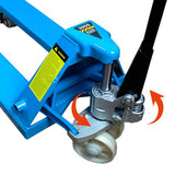 Transpaleta de Carga para Tarimas Productos Pesados 3 Toneladas Dunari Powersports Patin Hidráulico Amarillo