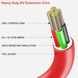 ▶ Cable de extensión para RV de 50 amperios, 30 pies, NEMA 14-50P/SS2-50R, bloqueo giratorio con adaptador de 30 M/50F, calibre 6/3+8/1, cable de extensión de alimentación para generador de RV/generador