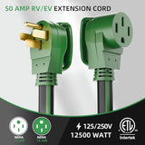 ▶ Cable de extensión RV/EV de 15 pies y 50 amperios con mango de agarre, cable de alimentación resistente de calibre 6/3+8/1 STW de 4 clavijas, NEMA 14-50P/R con organizador de cables para Tesla modelo 3/S/X/Y, negro y verde, listado ETL