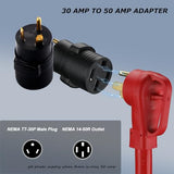 ▶ Cable de extensión para RV de 50 amperios, 30 pies, NEMA 14-50P/SS2-50R, bloqueo giratorio con adaptador de 30 M/50F, calibre 6/3+8/1, cable de extensión de alimentación para generador de RV/generador