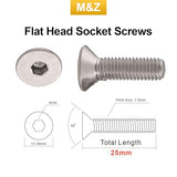 M&Z M8 x 35 Tornillos de cabeza plana, acero inoxidable 18-8 (304), acabado brillante, DIN 7991, unidad de enchufe Allen, 20 piezas