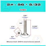 100 tornillos de cabeza plana de acero inoxidable 304 de 2#-56×5/32 English and American Systems