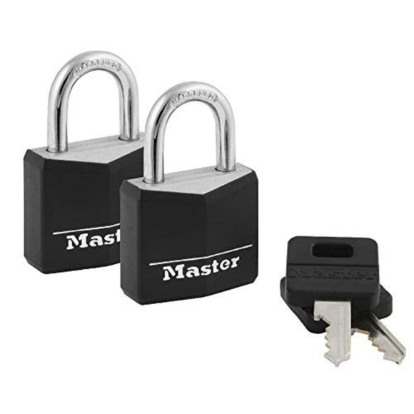Master Lock Candado recubierto de aluminio, 3 cm de ancho, Negro, 131T, Paquete de 2