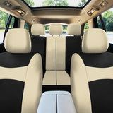 ▶ Juego de fundas de asiento COMBO con funda para volante y almohadilla para cinturón de seguridad (compatible con airbag y asiento dividido en beige/negro)